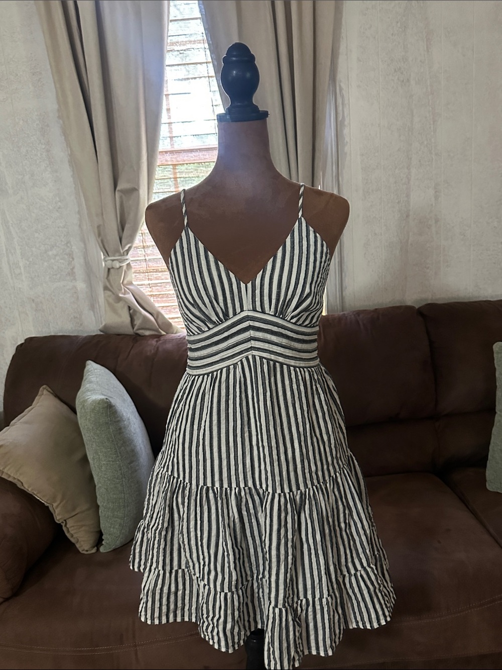 American Eagle Striped Tie Back Mini Dress Open Back Tiered Sundress